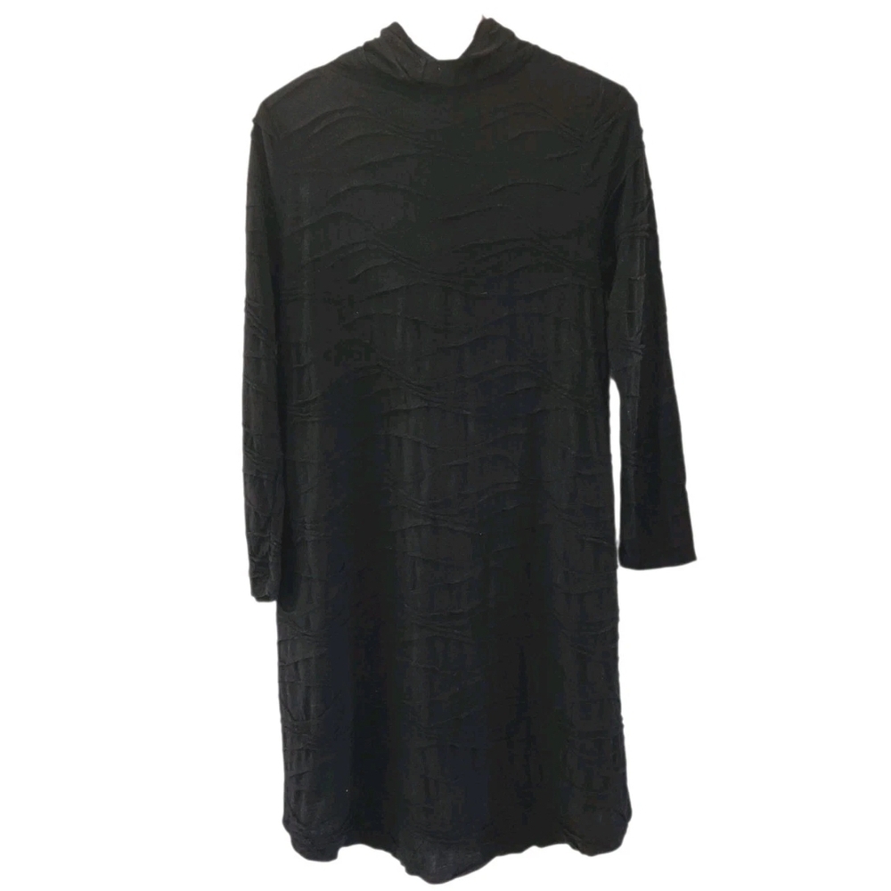 Chalet Et Ceci Black Textured Hi Lo Hem Cowl Neck Crinkled Dress Lagenlook Small - Picture 5 of 7